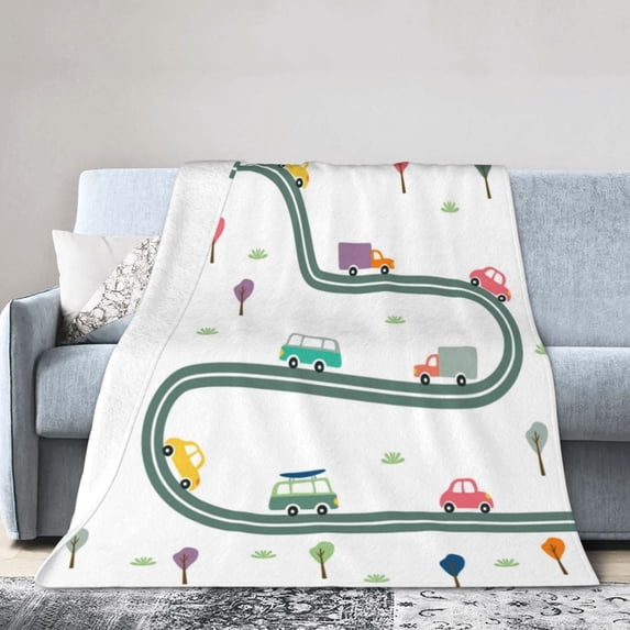 PUREYAH Travel Throw Blanket for Couch, Cars Road Street Lightweight Fluffy Flannel Outdoor Blanket, Microfiber Warm Blankets for Bed Long Flight Camping 50"x40" Inch