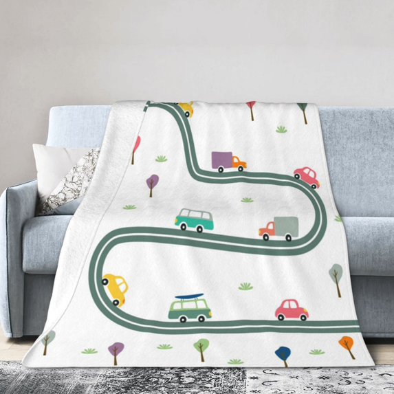 PUREYAH Travel Throw Blanket for Couch, Cars Road Street Lightweight Fluffy Flannel Outdoor Blanket, Microfiber Warm Blankets for Bed Long Flight Camping 60"x50" Inch