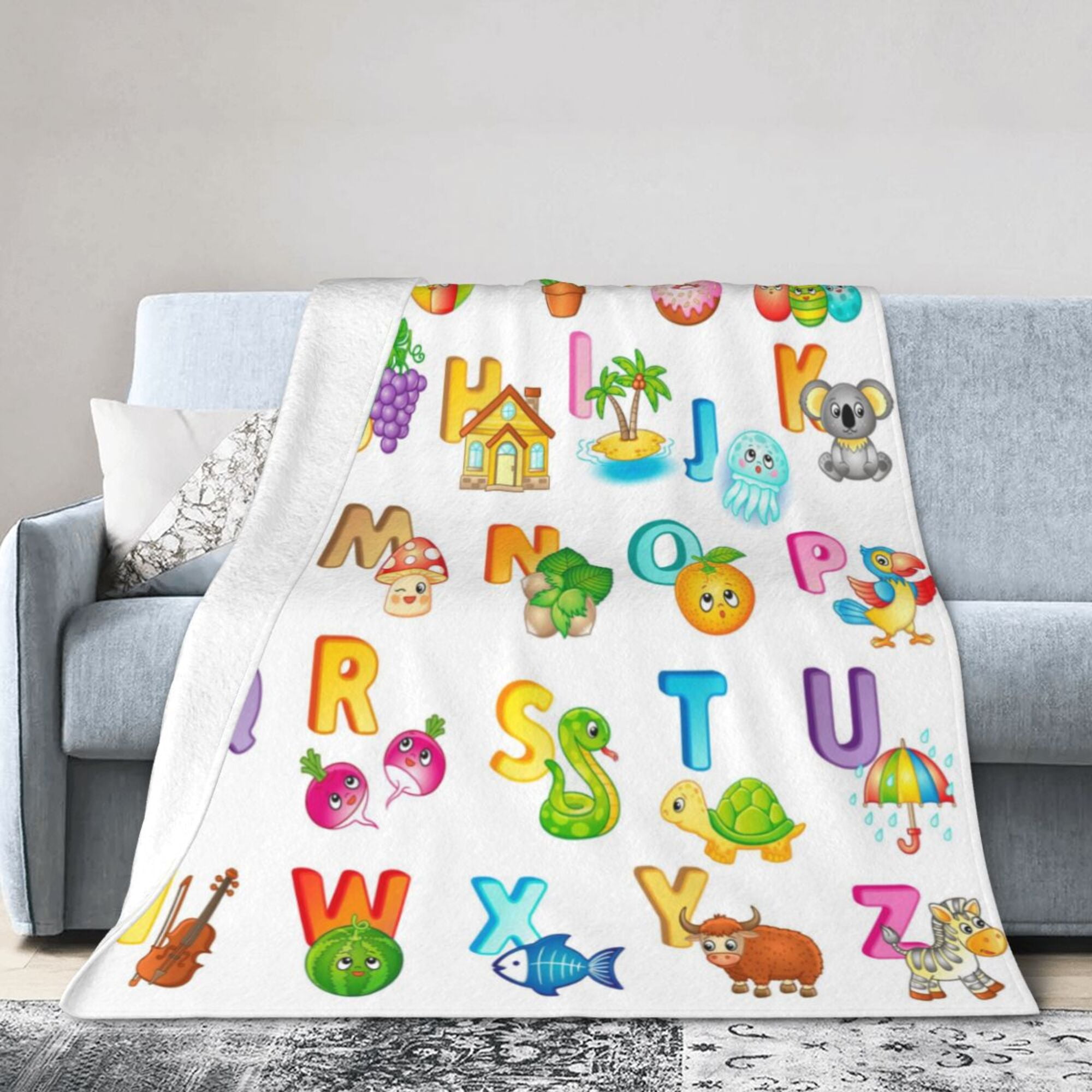 PUREYAH Travel Throw Blanket for Couch, Cartoon Zebra English Letter