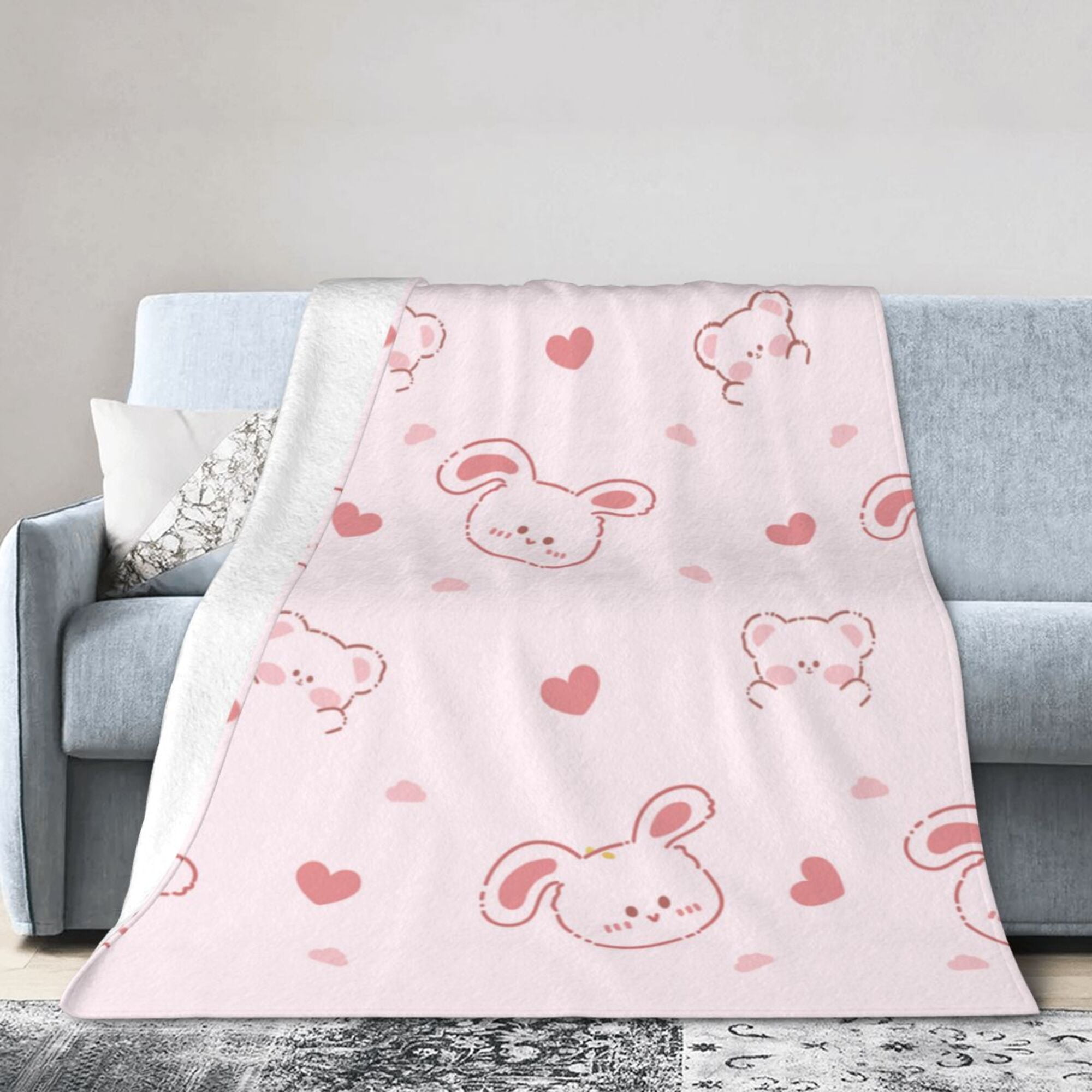 PUREYAH Travel Throw Blanket for Couch, Stick Figure Cartoon Urbunny