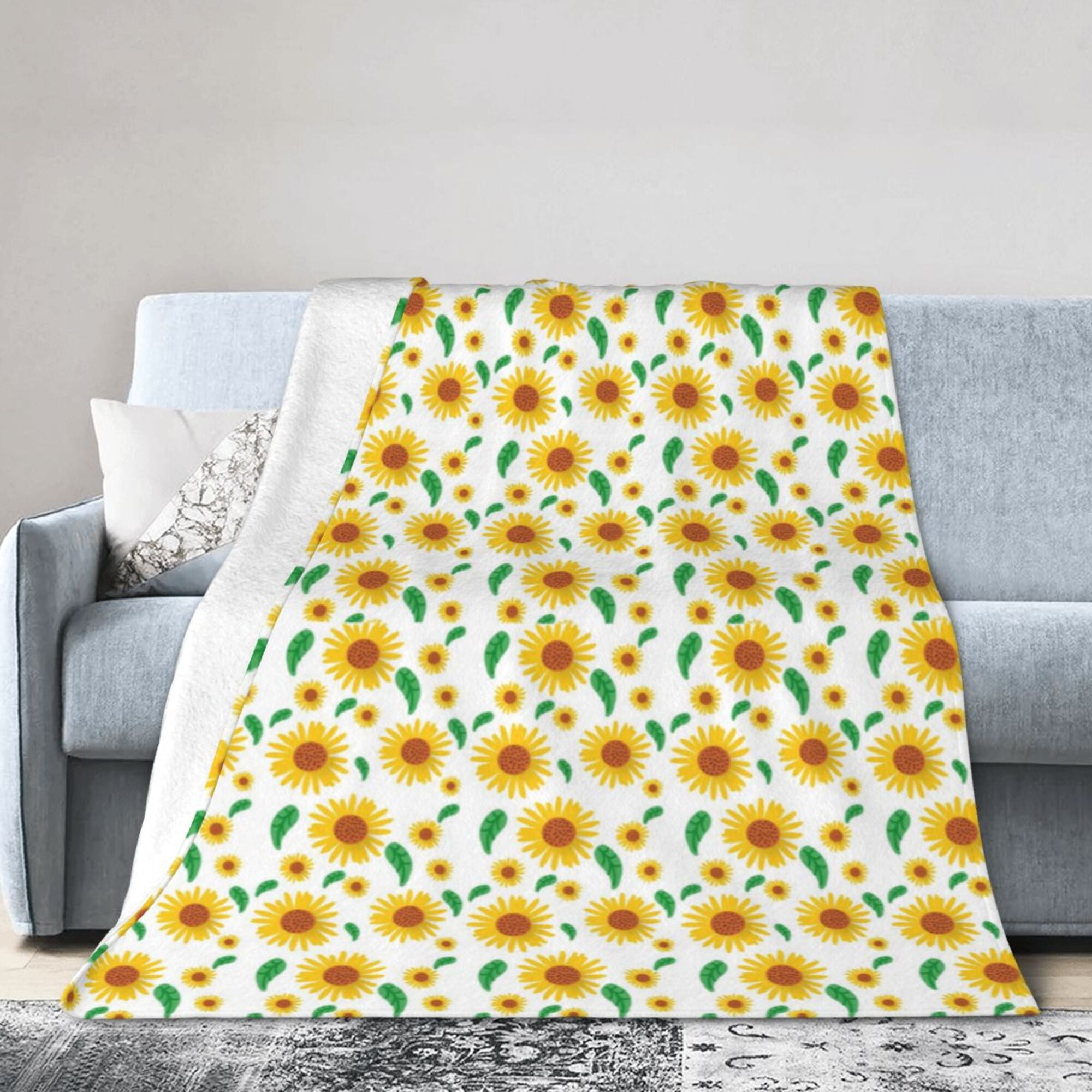PUREYAH Travel Throw Blanket for Couch, Sunflower Template Flower