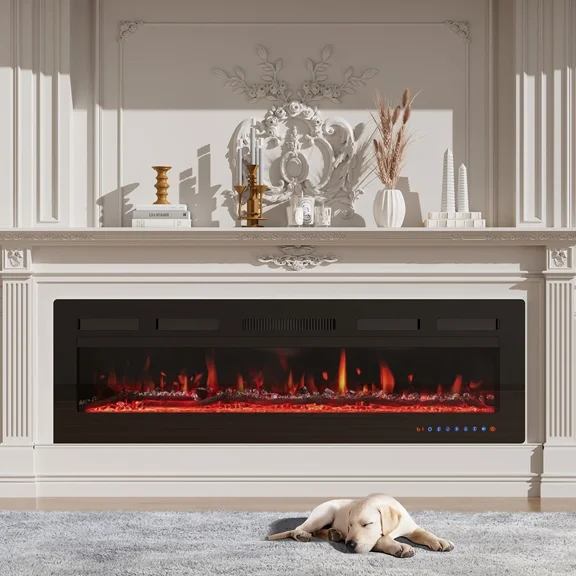 PURFINO 50"/127cm Electric Fireplace - Adjustable 12 Color Flame & Crackling Sound, 900W/1500W Fire Place with Precise 15-30C Thermostat, Intuitive Touch Screen & Remote, Perfect for Media Walls