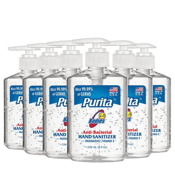 PURITA Anti-Bacterial Hand Sanitizer w/ Moisturizer and Vitamin E (8 oz) Pack of 6