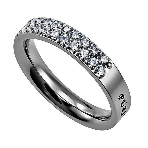 PURITY Ring with CZ Stones, Matthew 5:8 Bible Verse, Stainless Steel