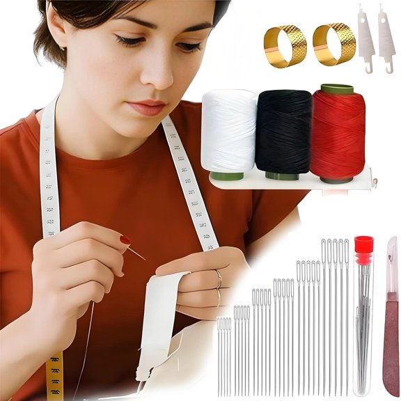 PURJKPU 39pcs Sewing Kit for Adults, Needles for Hand Sewing, Portable Sewing Supplies, Travel Mending Tool