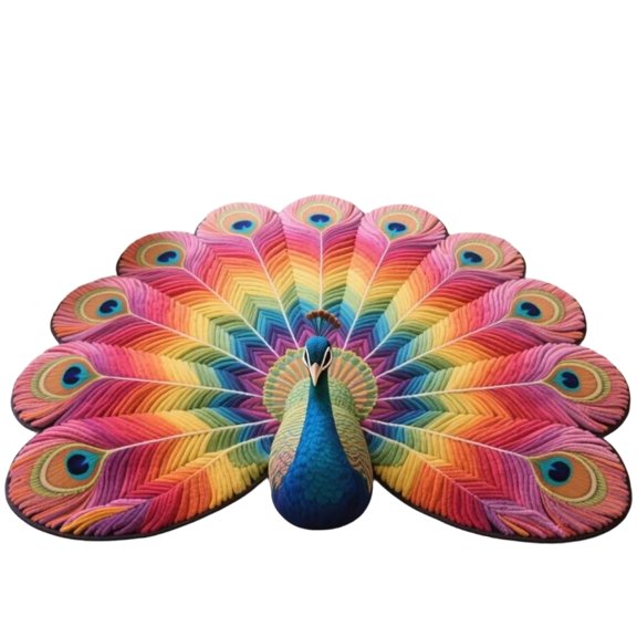 PURJKPU 3D Peacock Floral Floor Mat, 23.62×23.62×0.39in, Vivid Hues, Soft Polyester, Non-Slip for Entryway & Bathroom