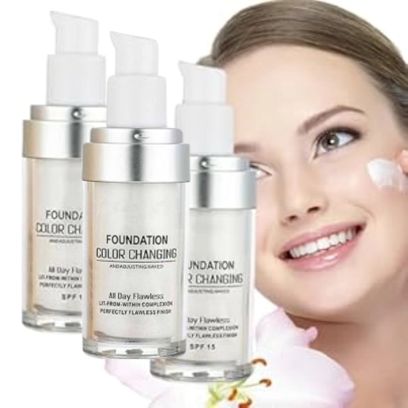 PURJKPU 3PCS Colour Changing Mature Skin Foundation,Color Changing