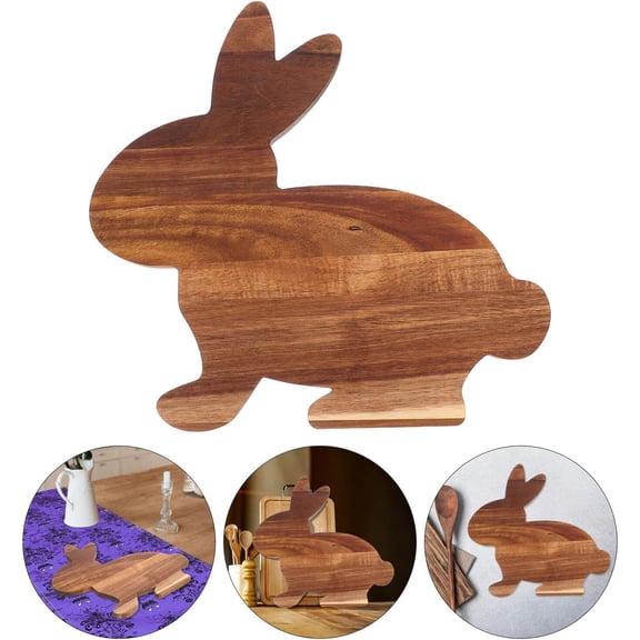 PURJKPU Bunny Shaped Wooden Serving Board, 13.36×12.58in, Natural Wood, Multi-Functional for Easter, Cheese, Bread & Kitchen Use