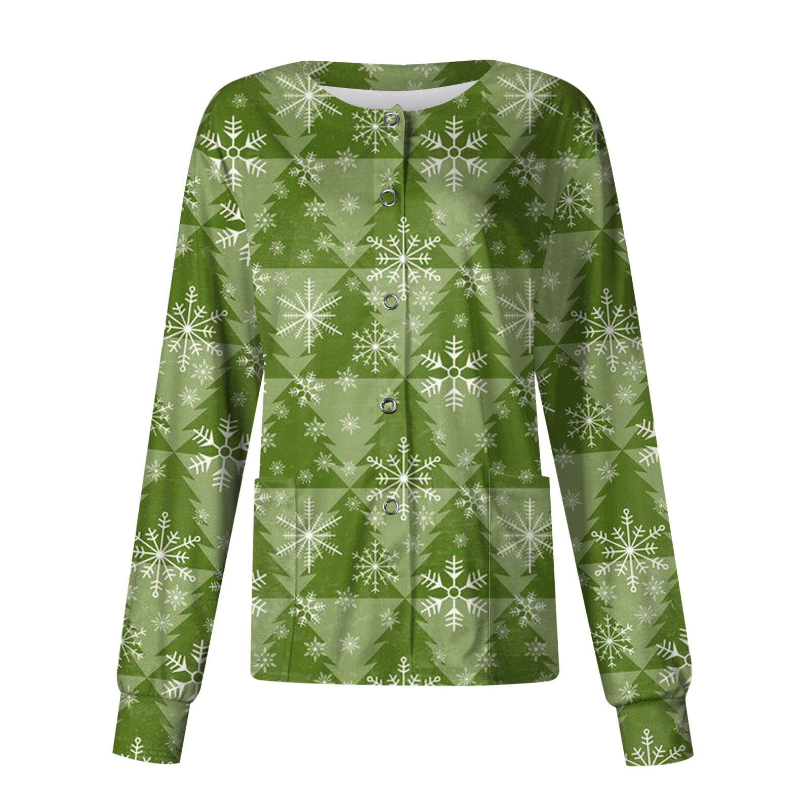 PURJKPU Christmas Scrub Jackets for Women Clearance Long Sleeve O Neck