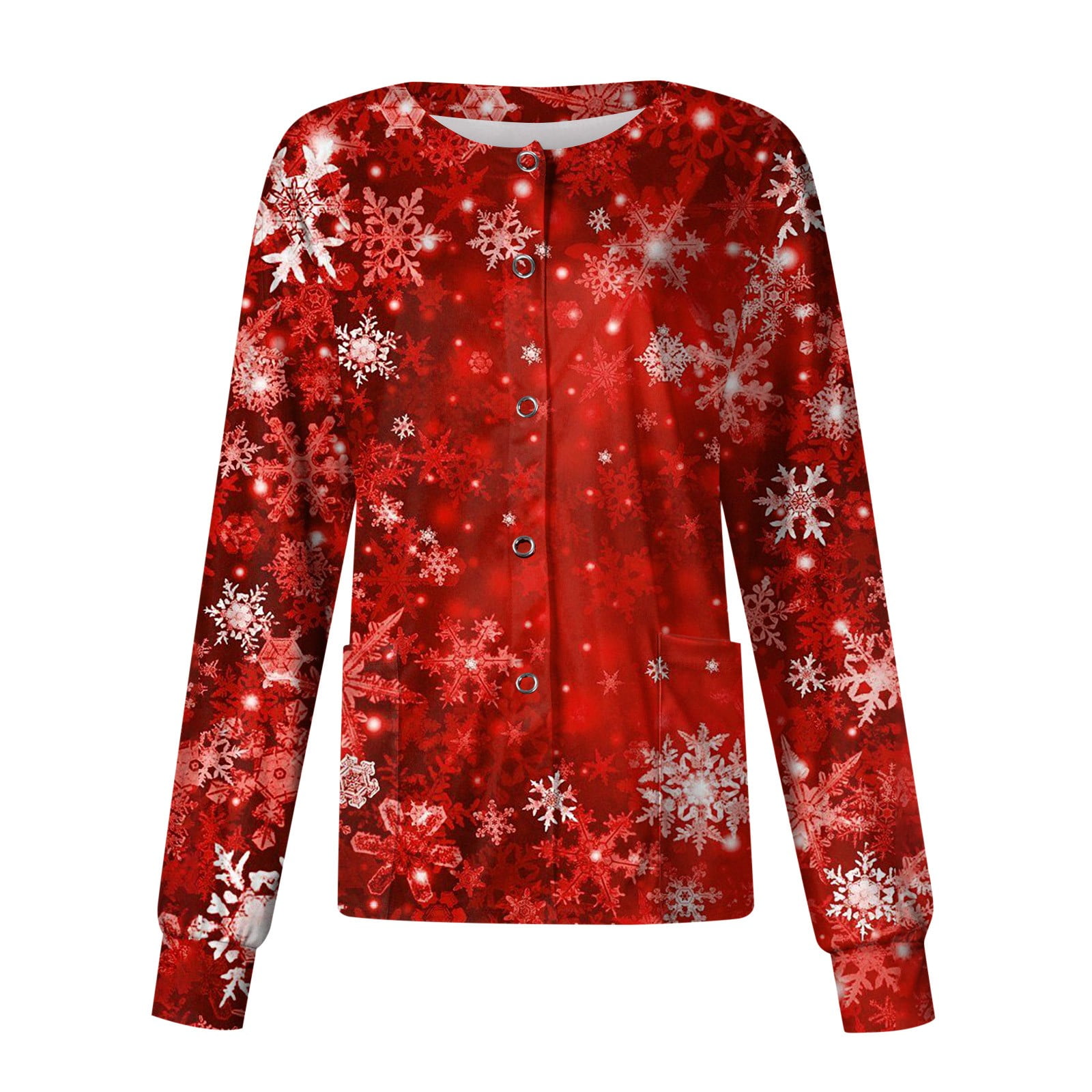 PURJKPU Christmas Scrub Jackets for Women Clearance Snap Front Scrub