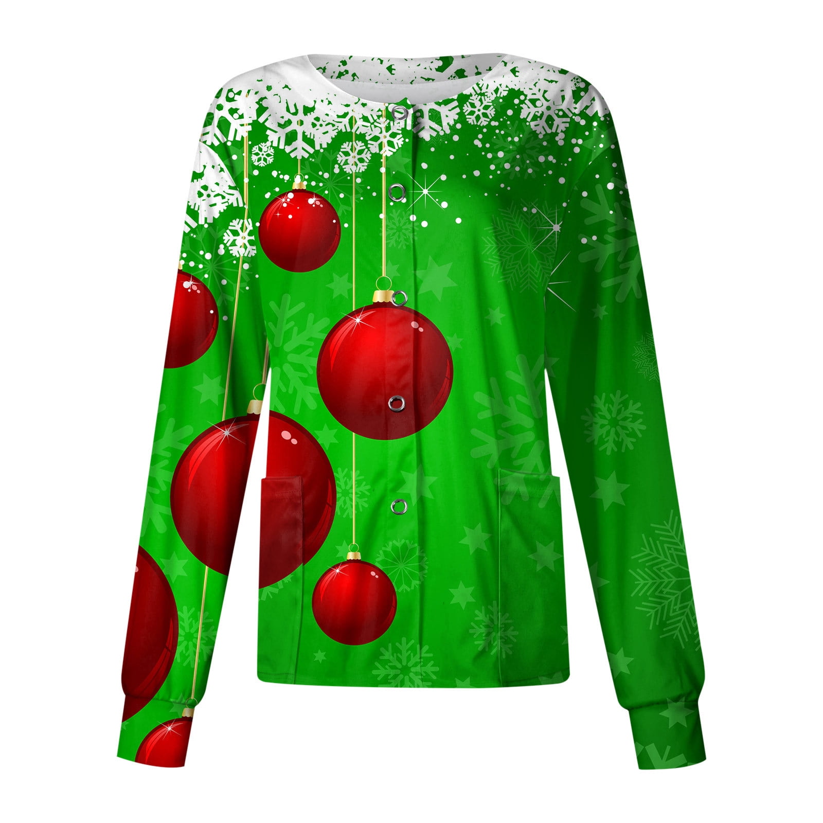PURJKPU Christmas Scrub Jackets for Women Clearance Xmas Snowflake