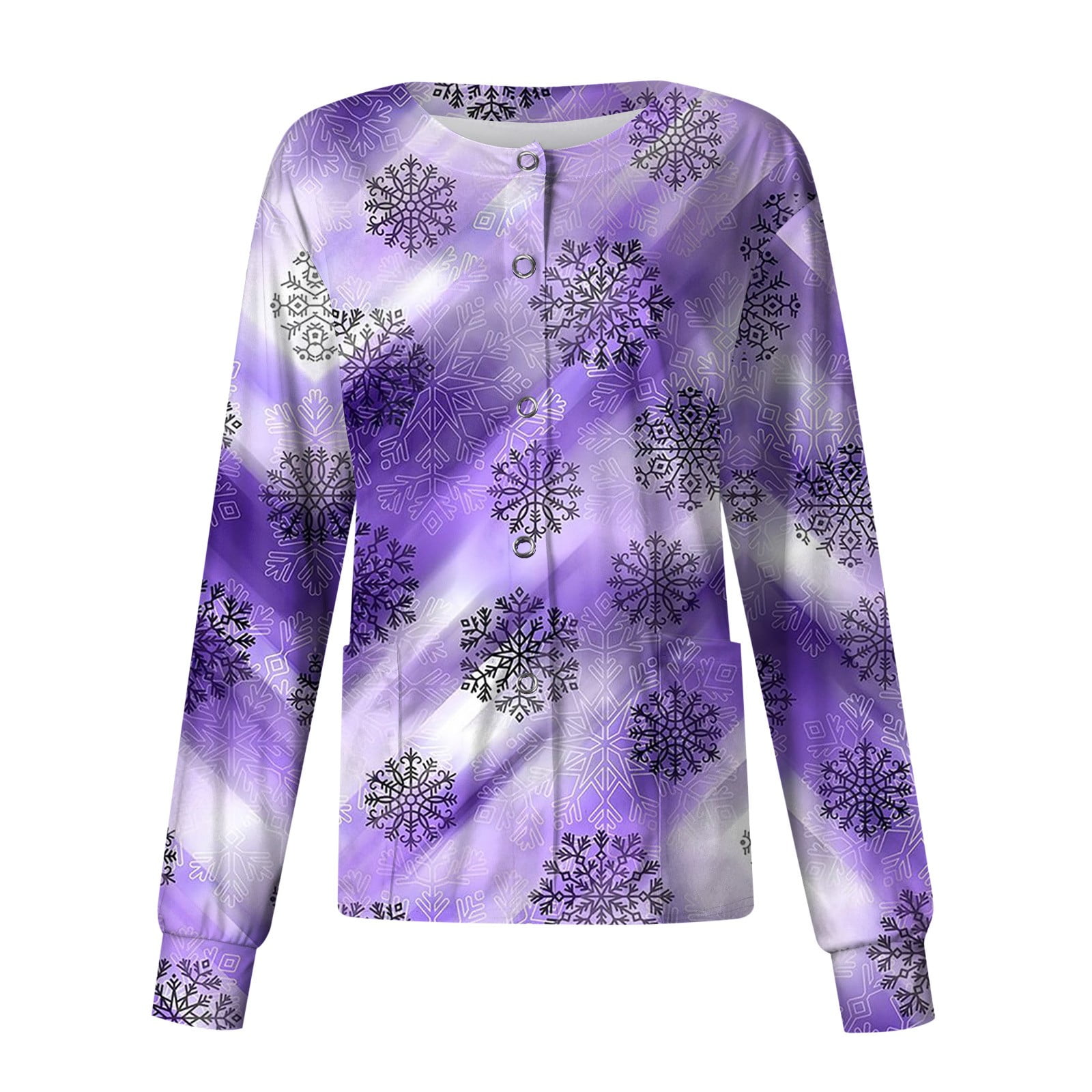 PURJKPU Christmas Scrub Jackets for Women Snowflake Printed Working