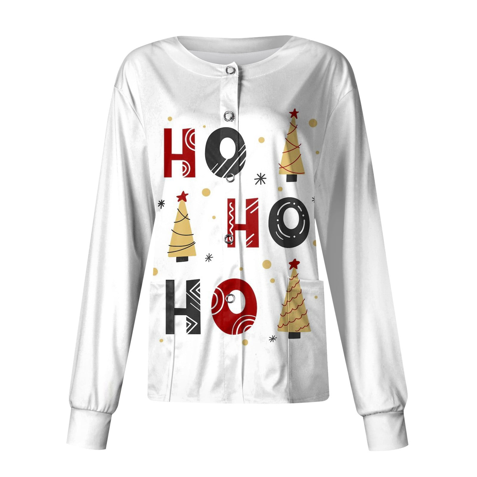 PURJKPU Christmas Scrub Jackets for Women Xmas Letter Printed Nurses