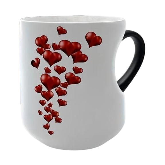 PURJKPU Color-changing Heart Mug, 3.35×3.66in, Thermochromic, Heart Handle, for Valentine's Day & Gifts