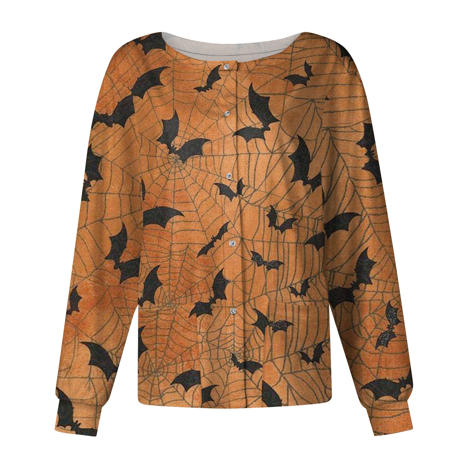 PURJKPU Halloween Scrub Jackets for Women Clearance Cute Bat Spider 