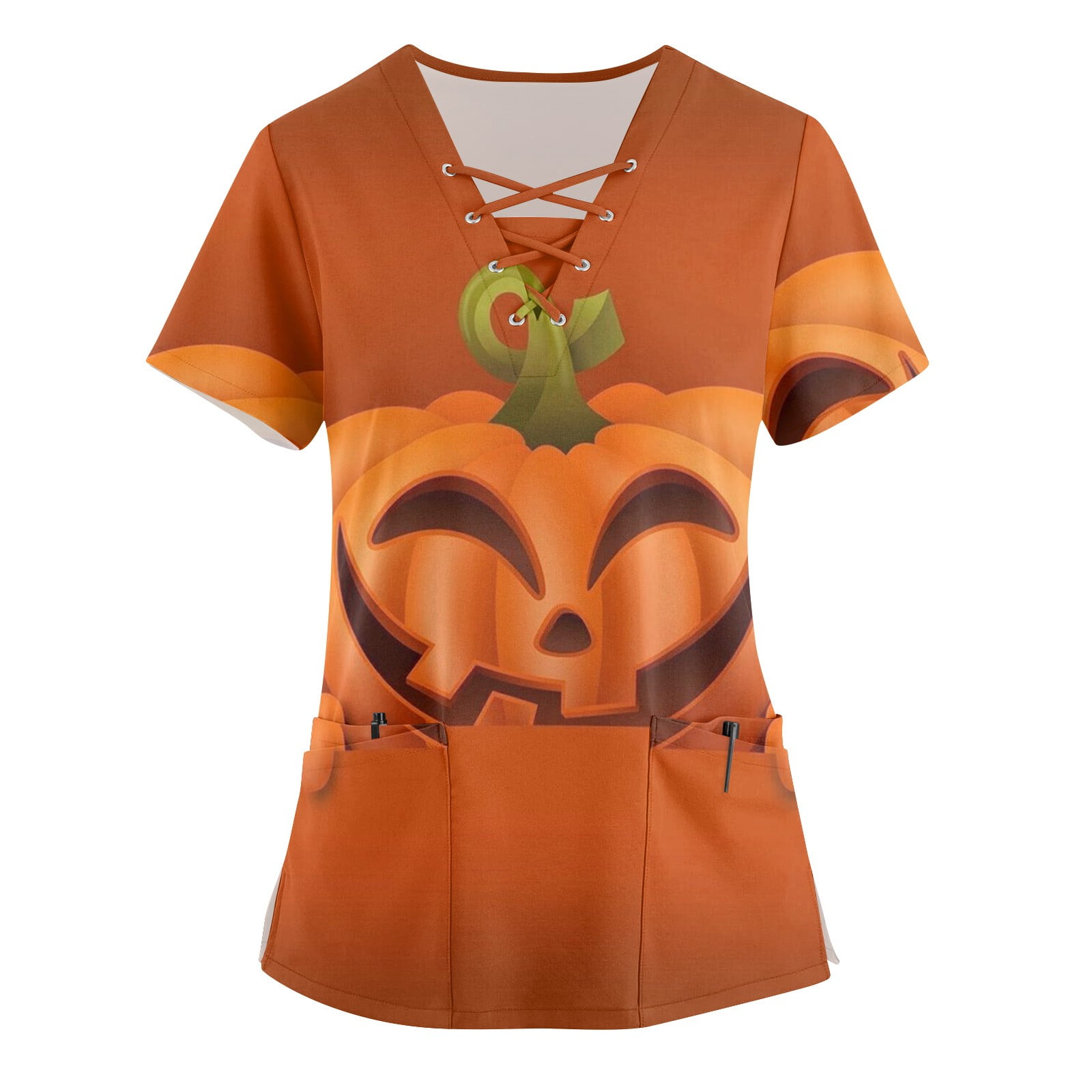 PURJKPU Halloween Scrub Tops Women Design Criss Cross V Neck Nurse