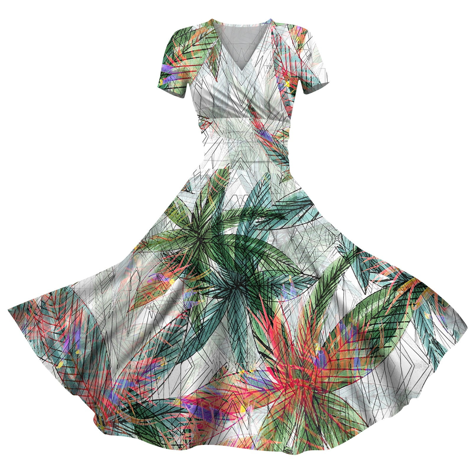 PURJKPU Hawaiian Dresses for Women 2024 Trendy Short Sleeve Tropical