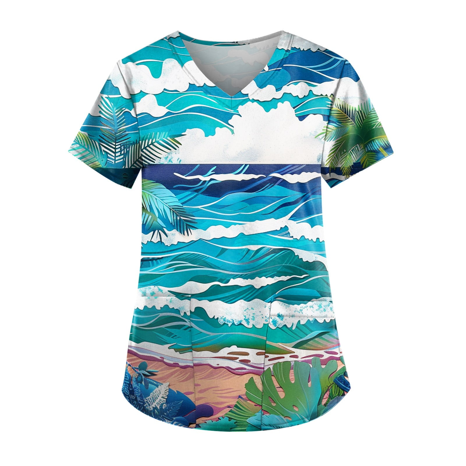 PURJKPU Hawaiian Scrub Tops for Women Tropical Beach Plus Size Medical