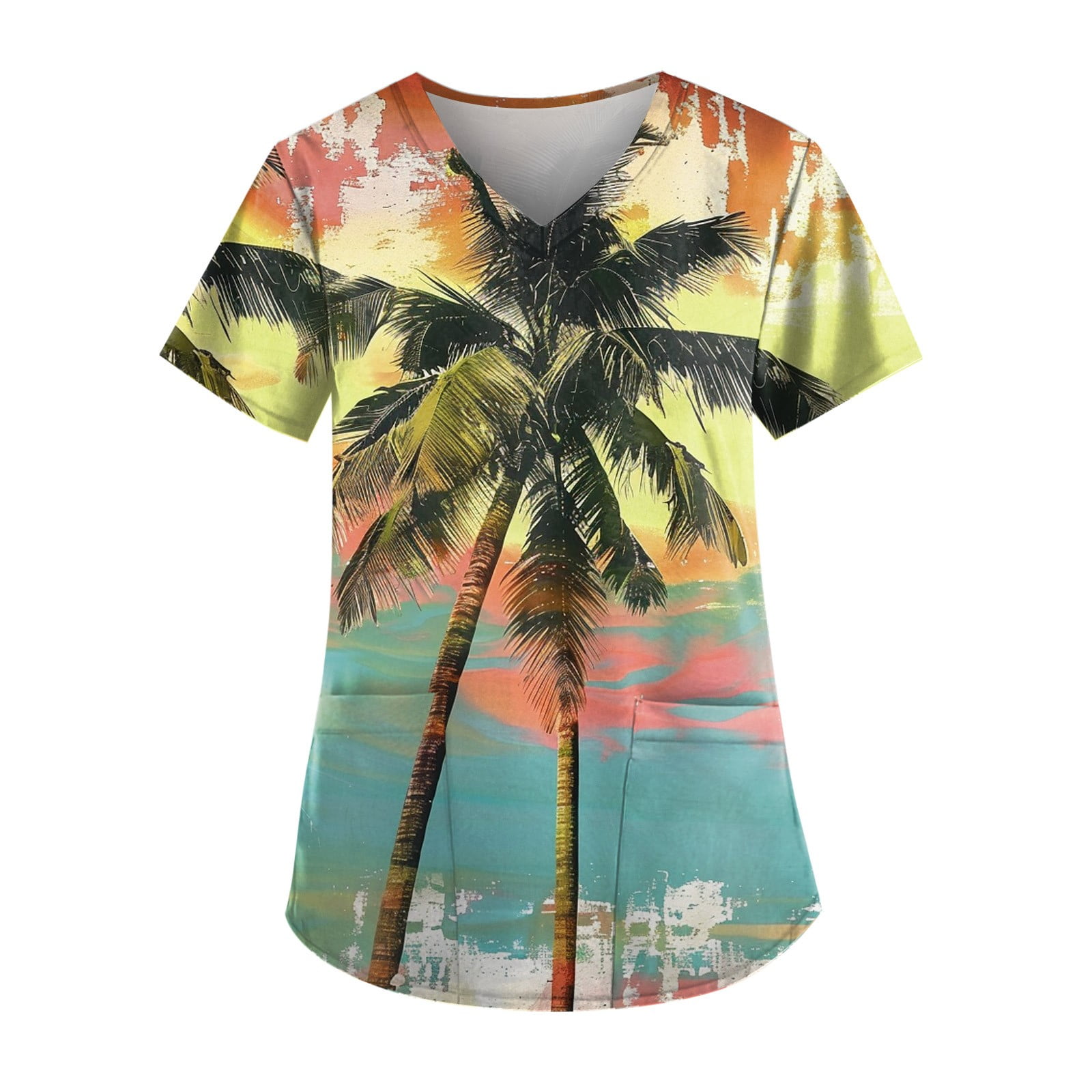 PURJKPU Hawaiian Scrub Tops Women Tropical Beach Plus Size Medical ...