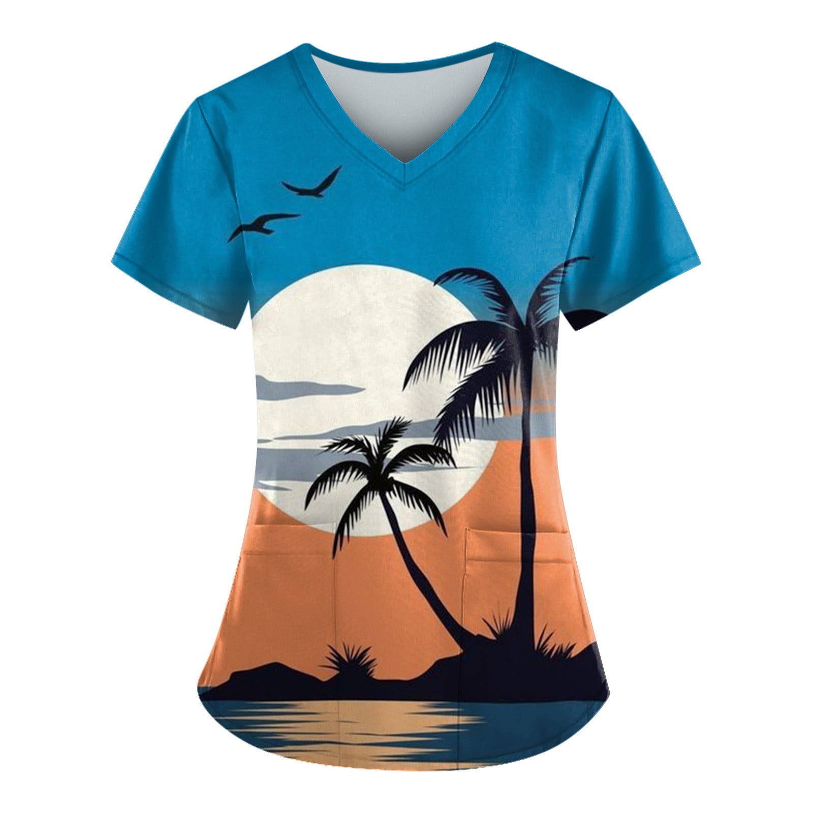 PURJKPU Hawaiian Scrub Tops for Women Stretchy Tropical Beach Nurse