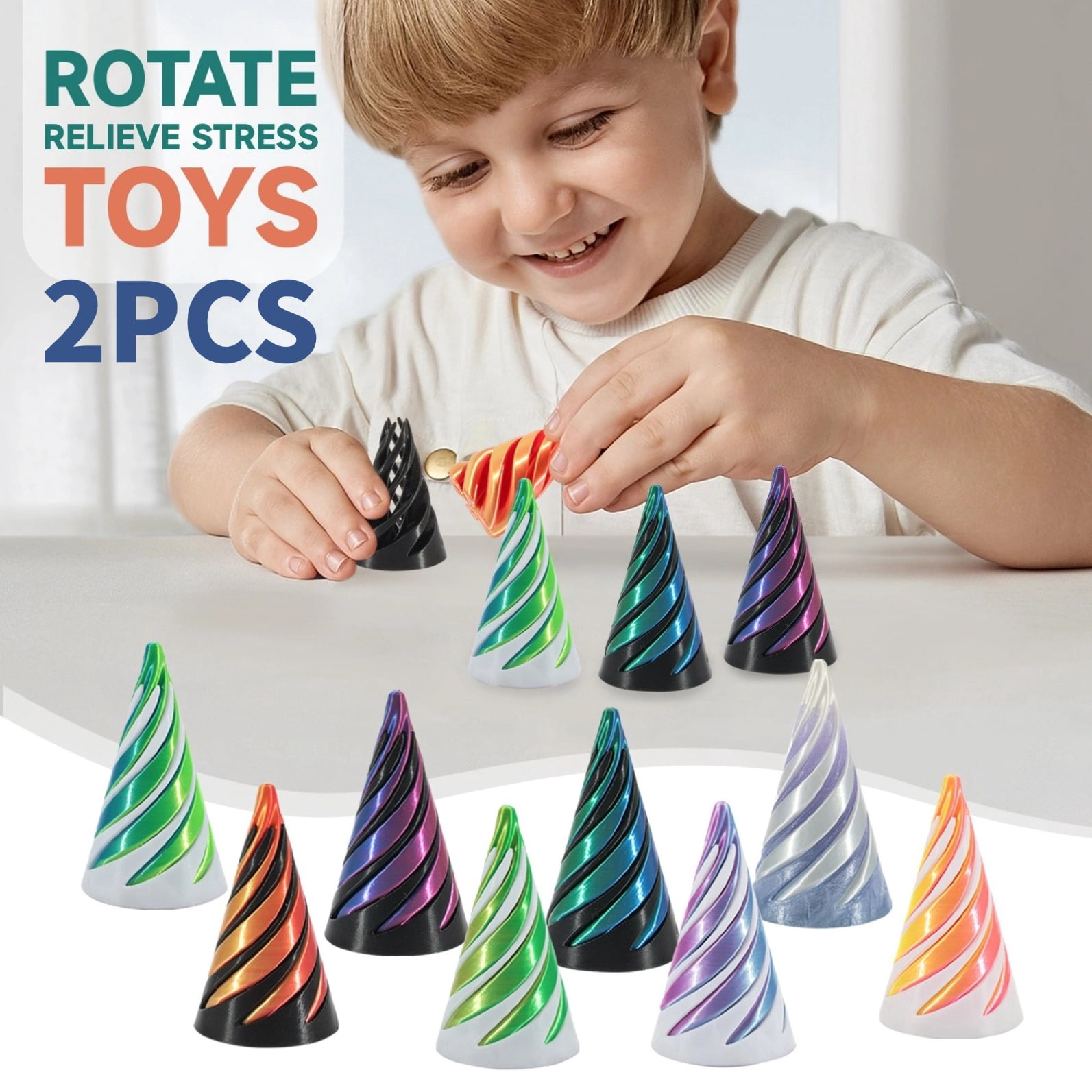 HLONK Sculpture de Passage Pyramide Impossible Jouet Cône en Spirale Imprimé 3D Jouet Anti-Anxiété Soulagement du Stress Jouets Fidget Imprimés 3D Pyramide Tournoyante en Douceur