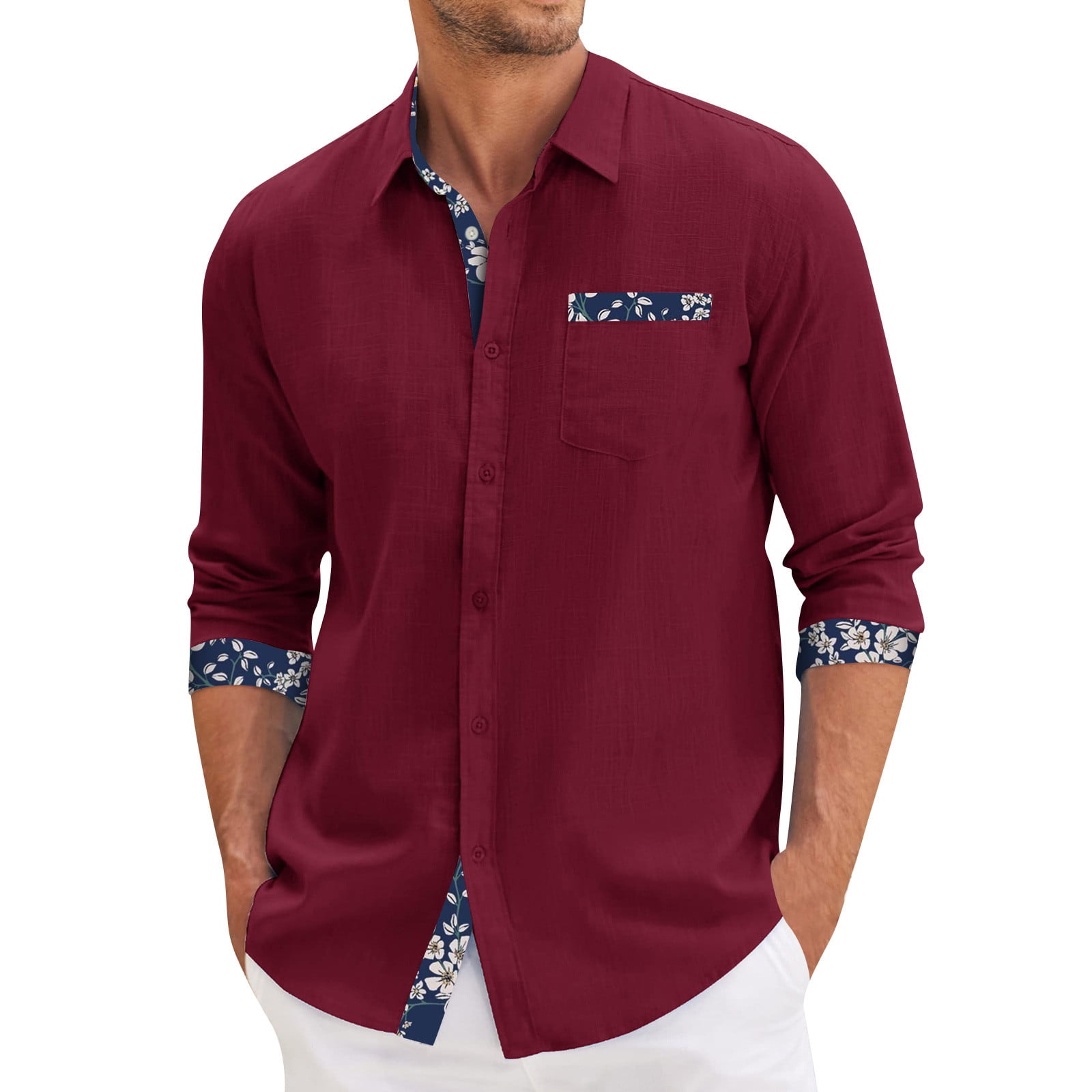 PURJKPU Mens Shirts Fall Plus Size Clearance Long Sleeve Casual Button