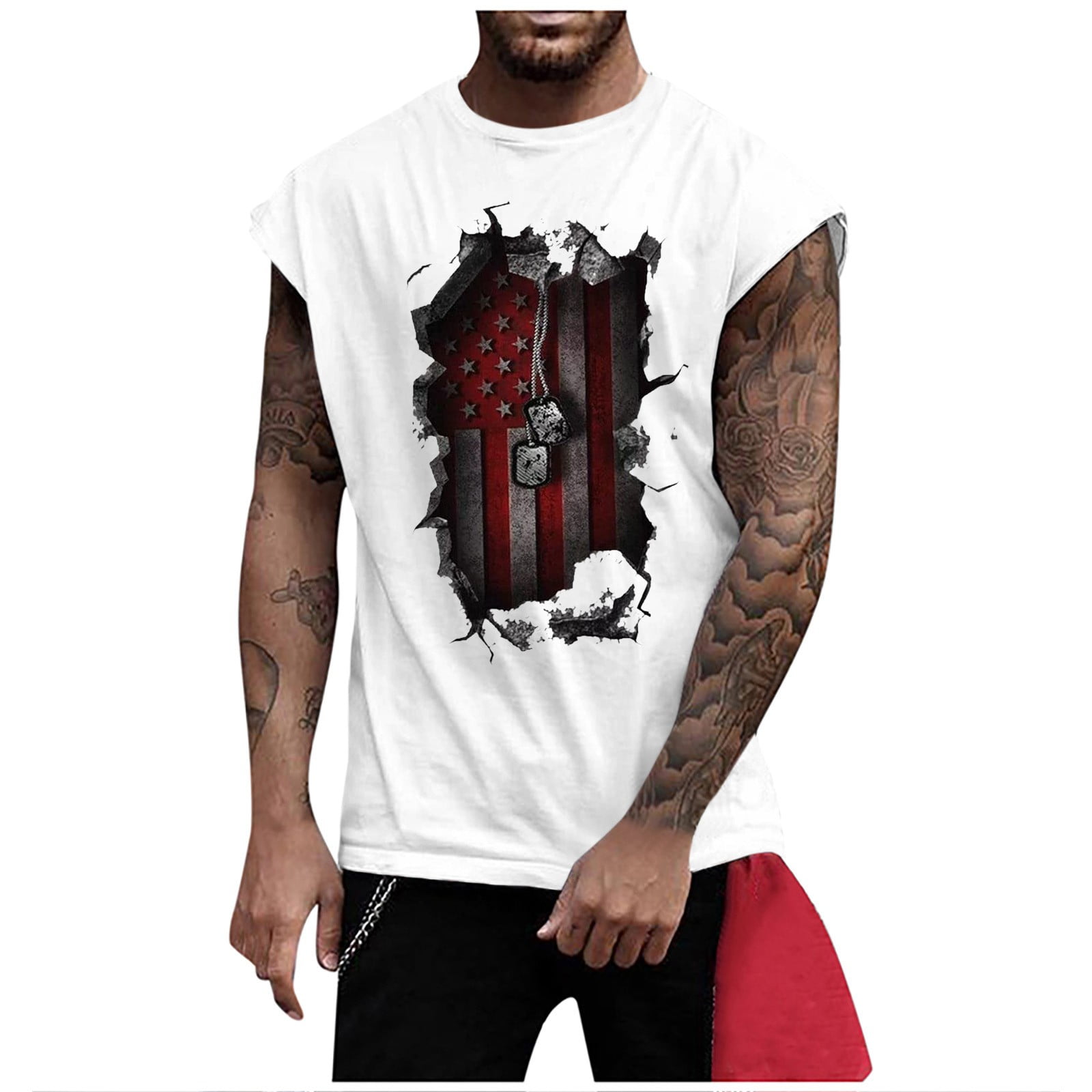 PURJKPU Mens Tank Top Undershirts Big and Tall American Flag 4th of