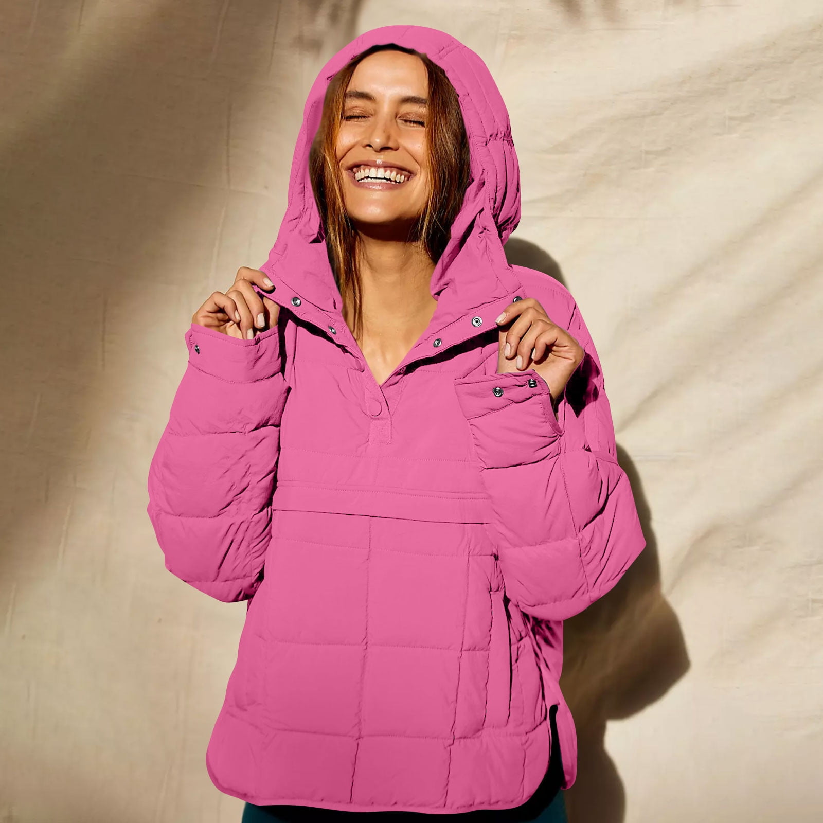 PURJKPU Puffer Jacket Women Quilted Button Down Pullover Puffer Jacket