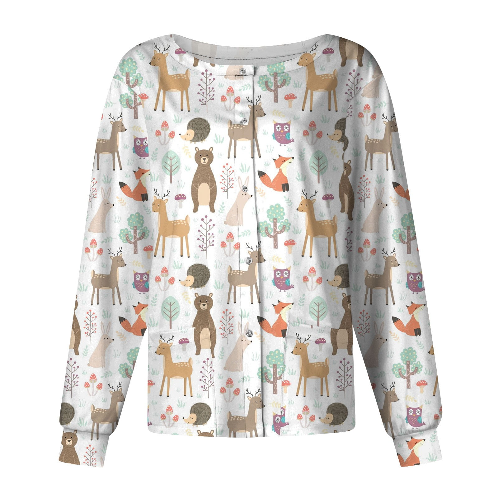 PURJKPU Scrub Jackets for Women Vintage Animal Print Working Uniform O