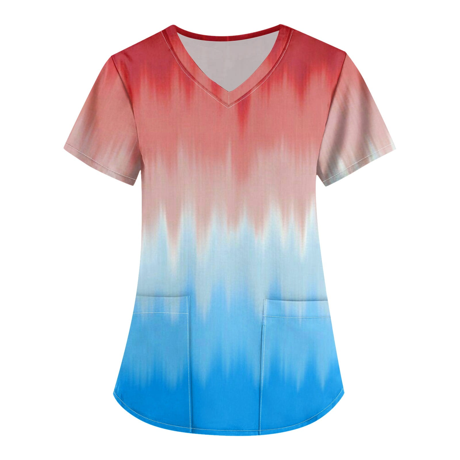 PURJKPU Scrub Tops Women Stretchy Independence Day American Flag Printed Medical Nurses Shirts