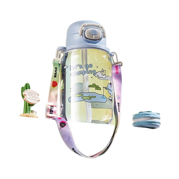 PURJKPU Student Cute Straw Cup, 3.15×3.15×6.1/6.5in Plastic, Gender-Neutral, Assorted Colors with Strap for School, Travel, Summer(Purple/S)