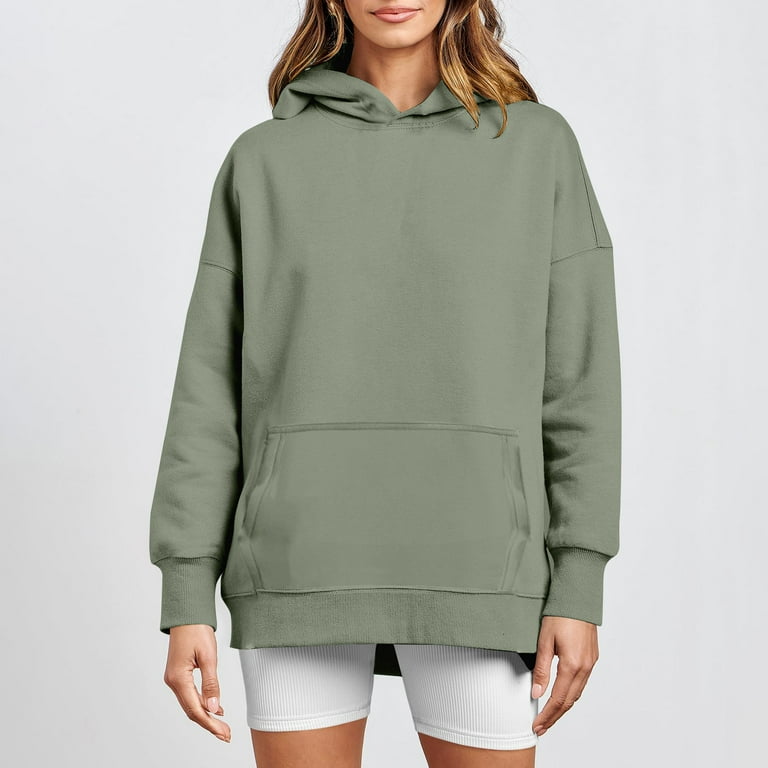 PURJKPU Women s Camo Hoodie Green Solid Color Oversized Sweatshirt Fleece Hooded Sweatshirts with Pocket Casual Fall Pullover Army Green S Walmart