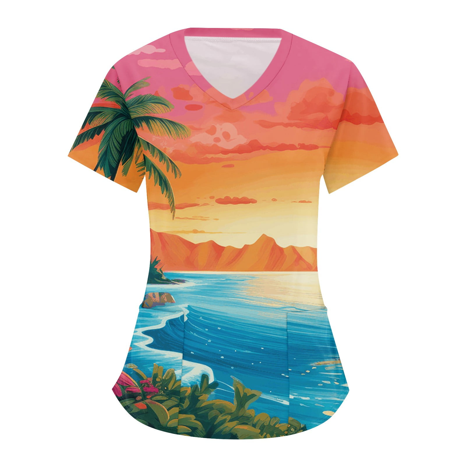 PURJKPU Women's Hawaiian Scrub Tops Tropical Beach Plus Size Medical