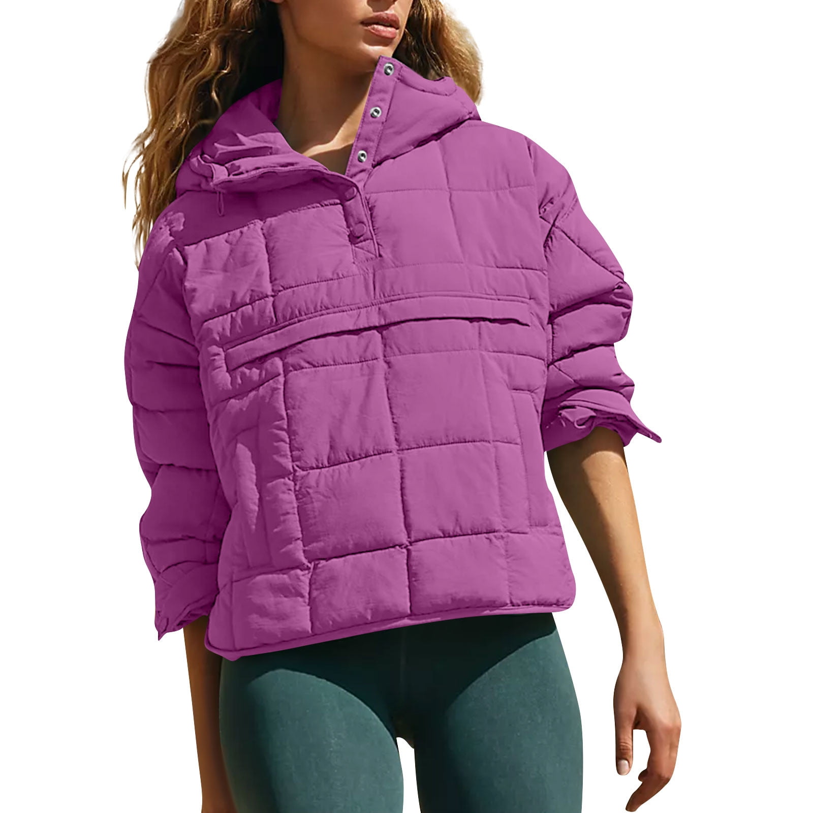 PURJKPU Women's Quilted Pullover Puffer Jacket Long Sleeve Packable