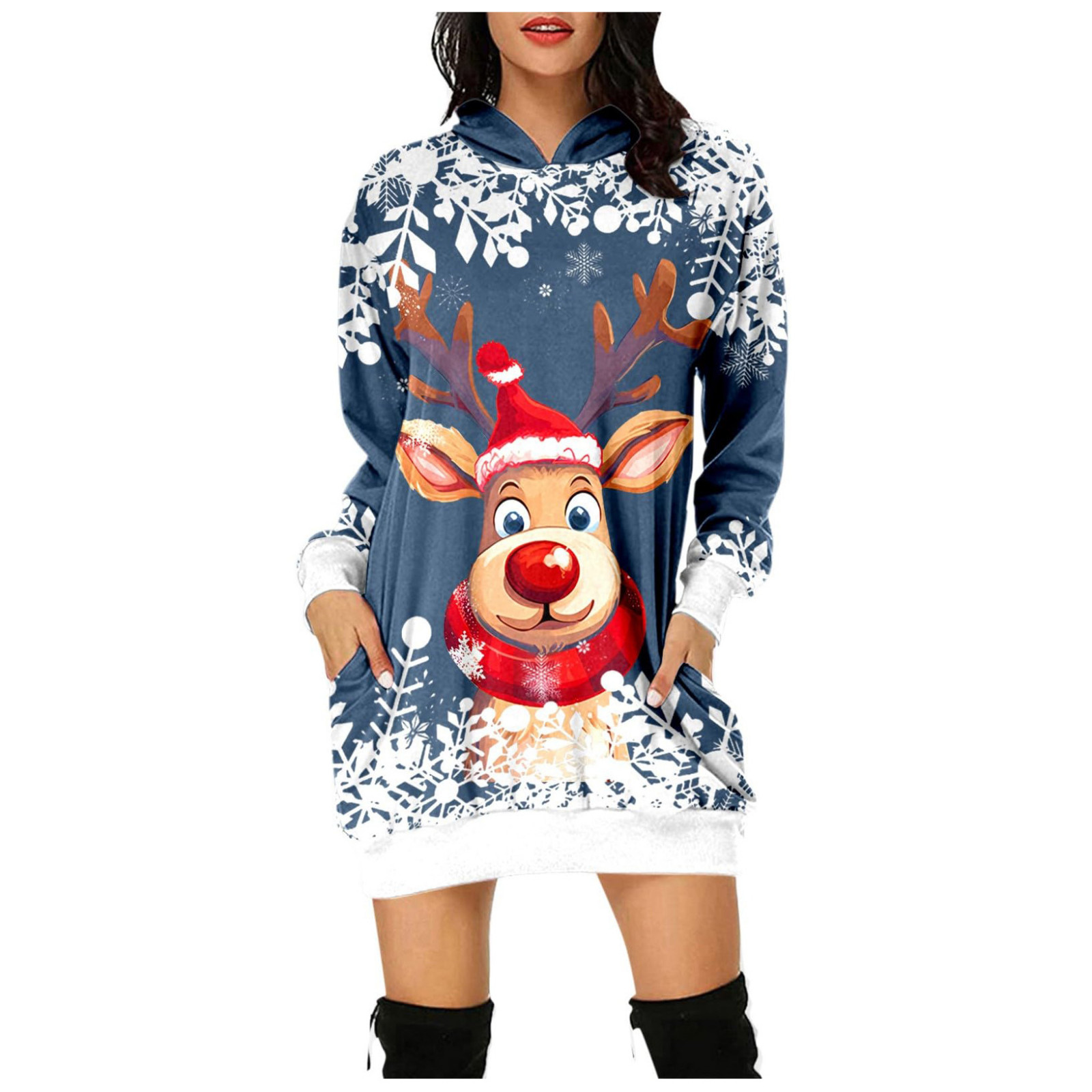 PURJKPU Women's Ugly Christmas Sweater Dress Casual Long Sleeve Tunic