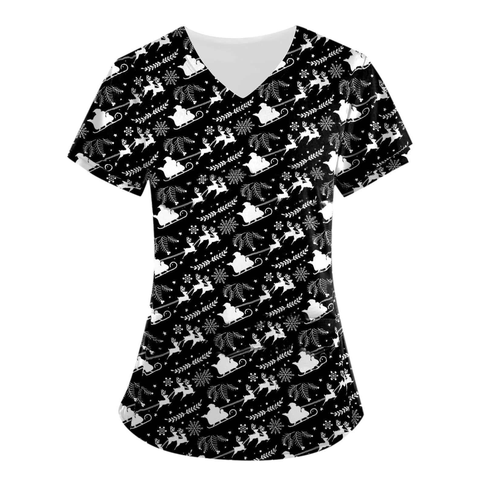 PURJKPU Womens Christmas Scrub Top Short Sleeve VNeck Uniform Tops