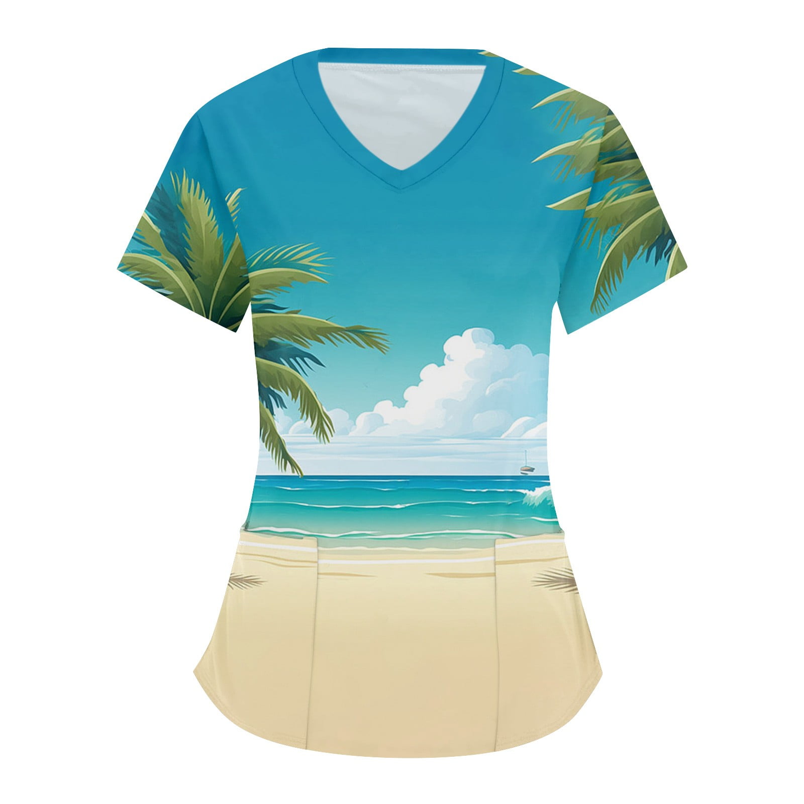 PURJKPU Womens Hawaiian Scrub Tops Tropical Beach Medical Nurses Shirts