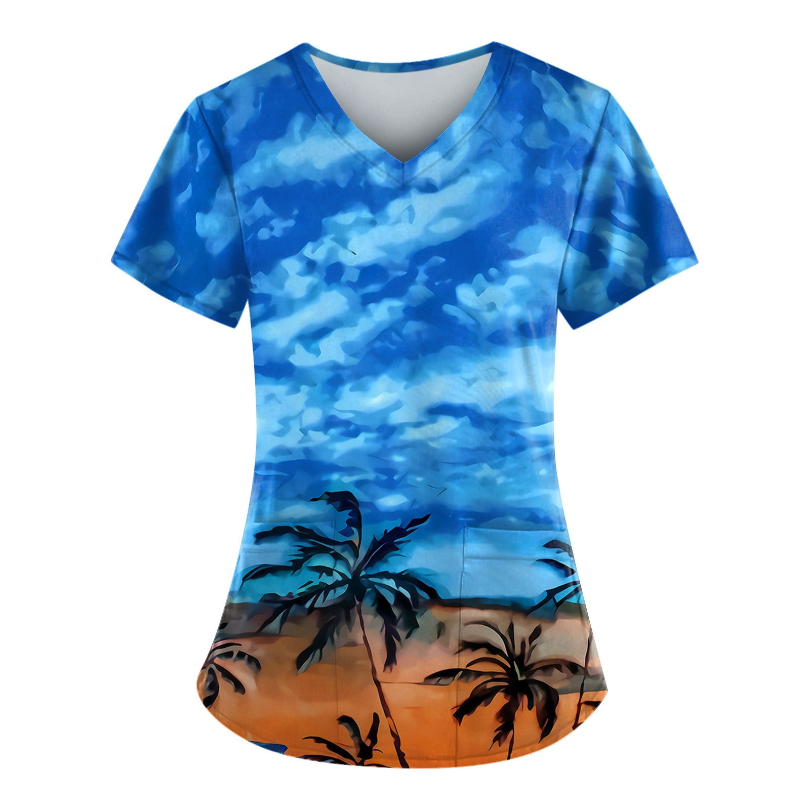 PURJKPU Womens Hawaiian Scrub Tops Tropical Beach Nurse Uniforms Short