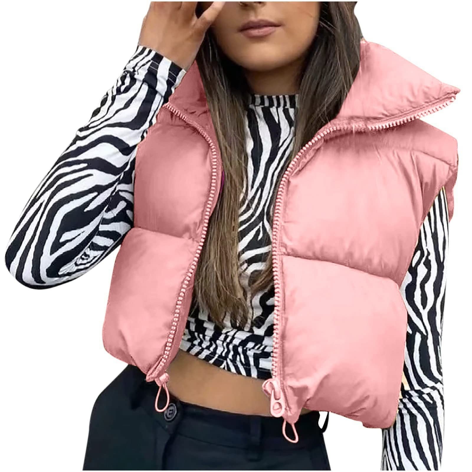 PURJKPU Womens Oversized Quilted Puffer Vest Padded Warm Winter Jacket ...