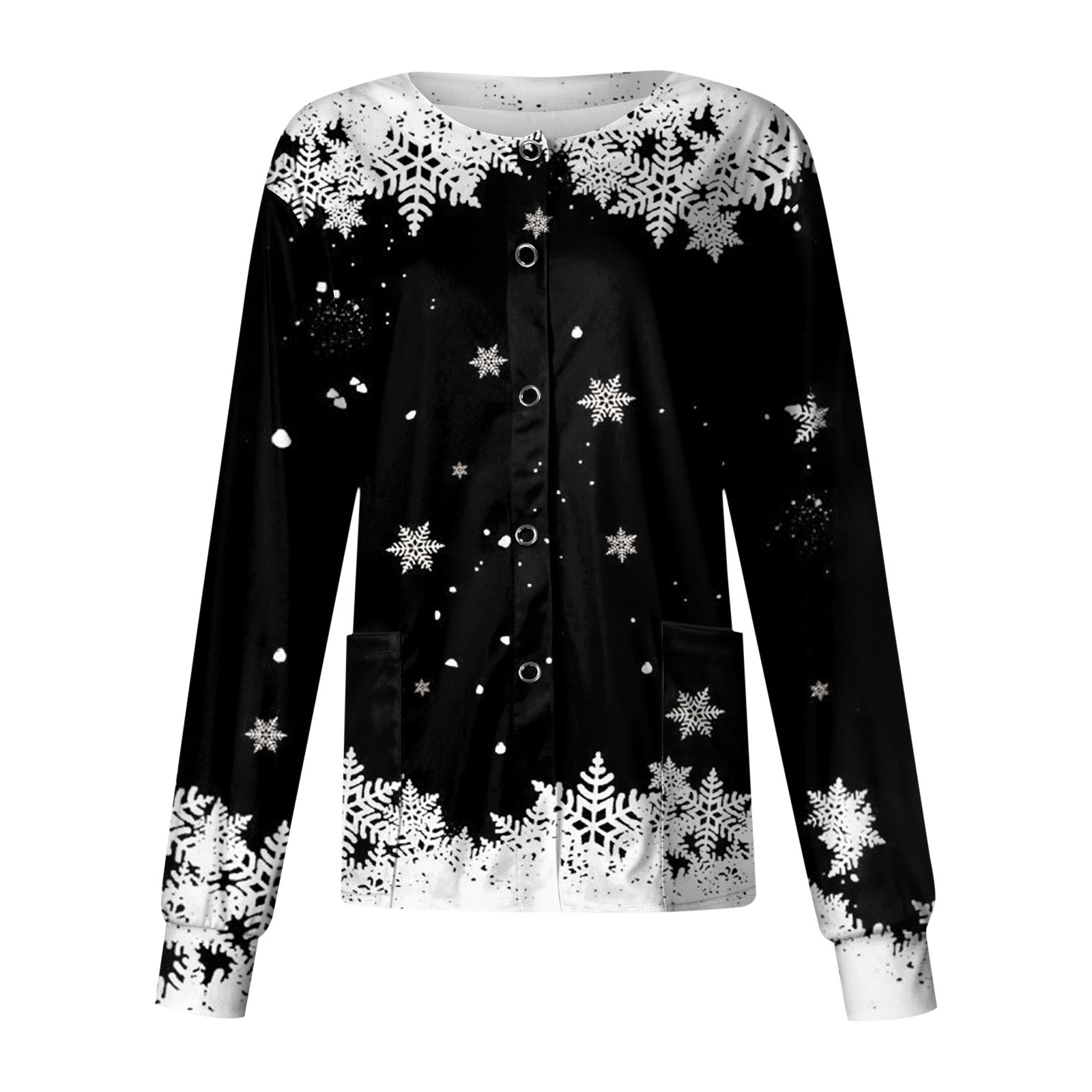 PURJKPU Womens Scrub Jacket Working Christmas Snowflake Printed Uniform