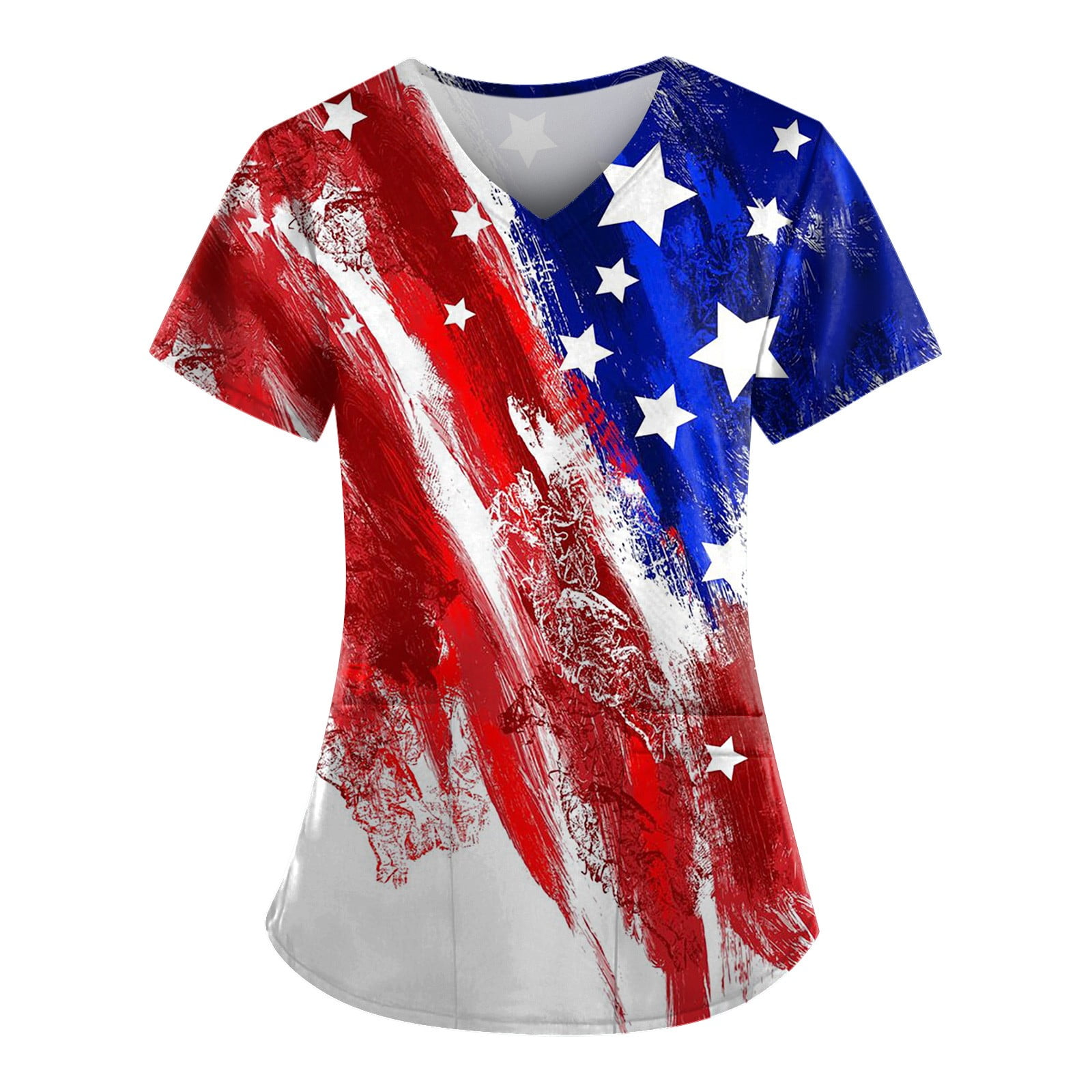 PURJKPU Womens Scrub Tops Independence Day American Flag Graphic Nurses ...