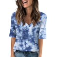 PURJKPU Womens Tops Summer Casual Tie Dye Elbow Sleeve Tshirts Shirts