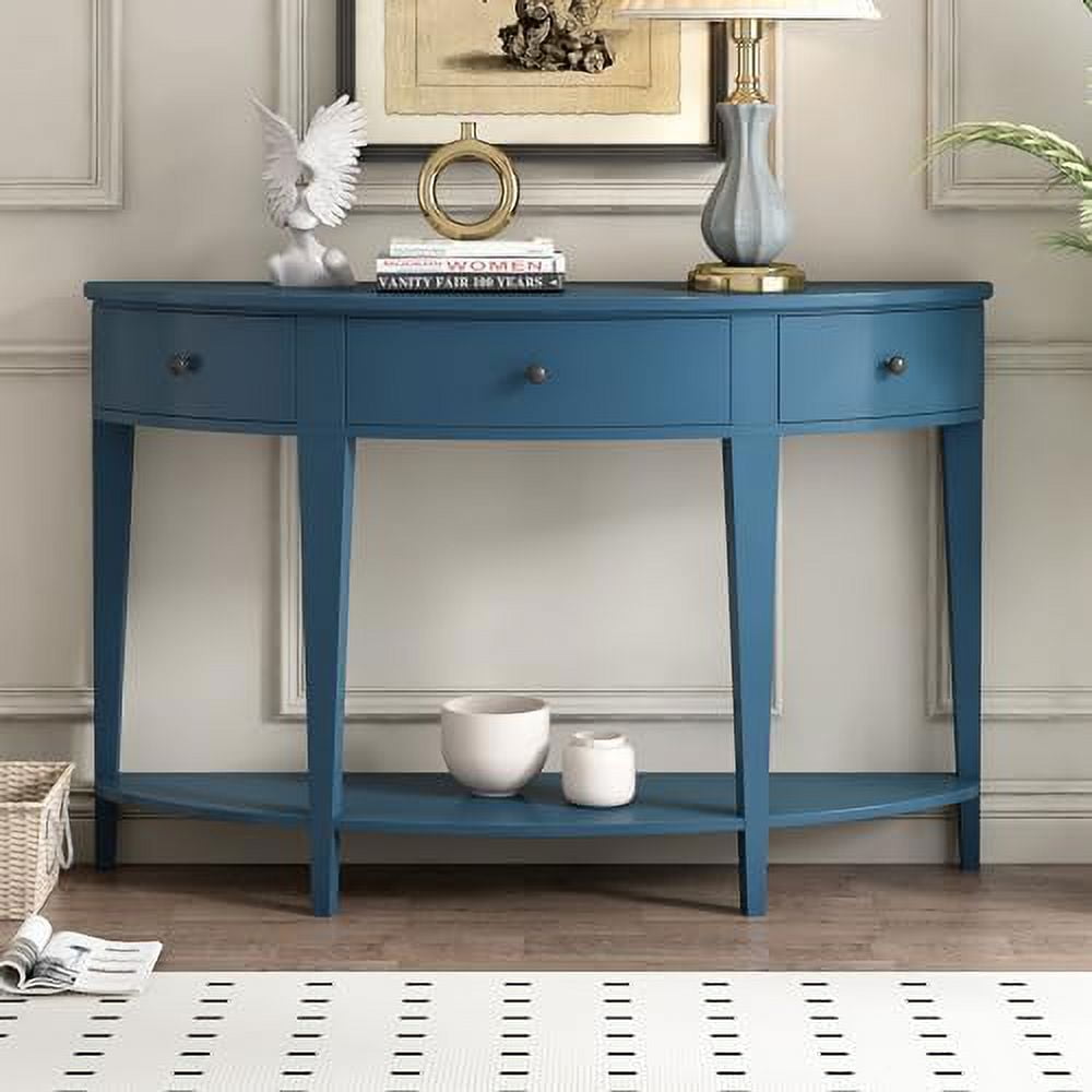 PURLOVE Curved Console Table with Drawer Solid Wood Entryway Table with ...