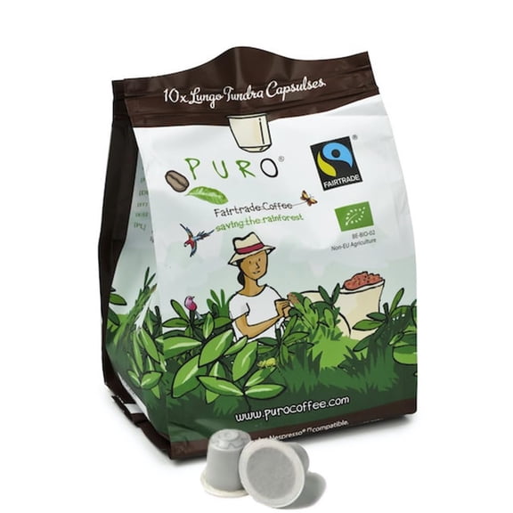 PURO Organic Coffee Pods for Nespresso Original | Tundra Lungo | Intensity 6 | 120 BPA-Free Compostable Capsules (12-Pack) | Fairtrade Certified