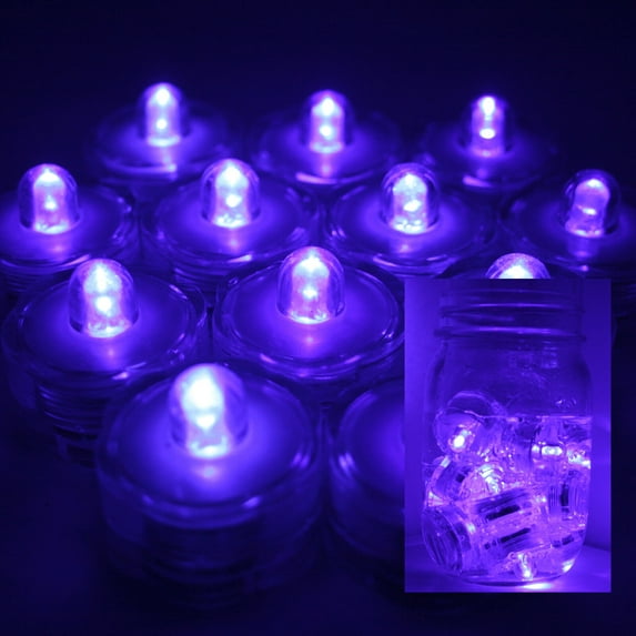 PURPLE ~ 12 LED Submersible Waterproof Wedding Floral Decoration Tea Lights