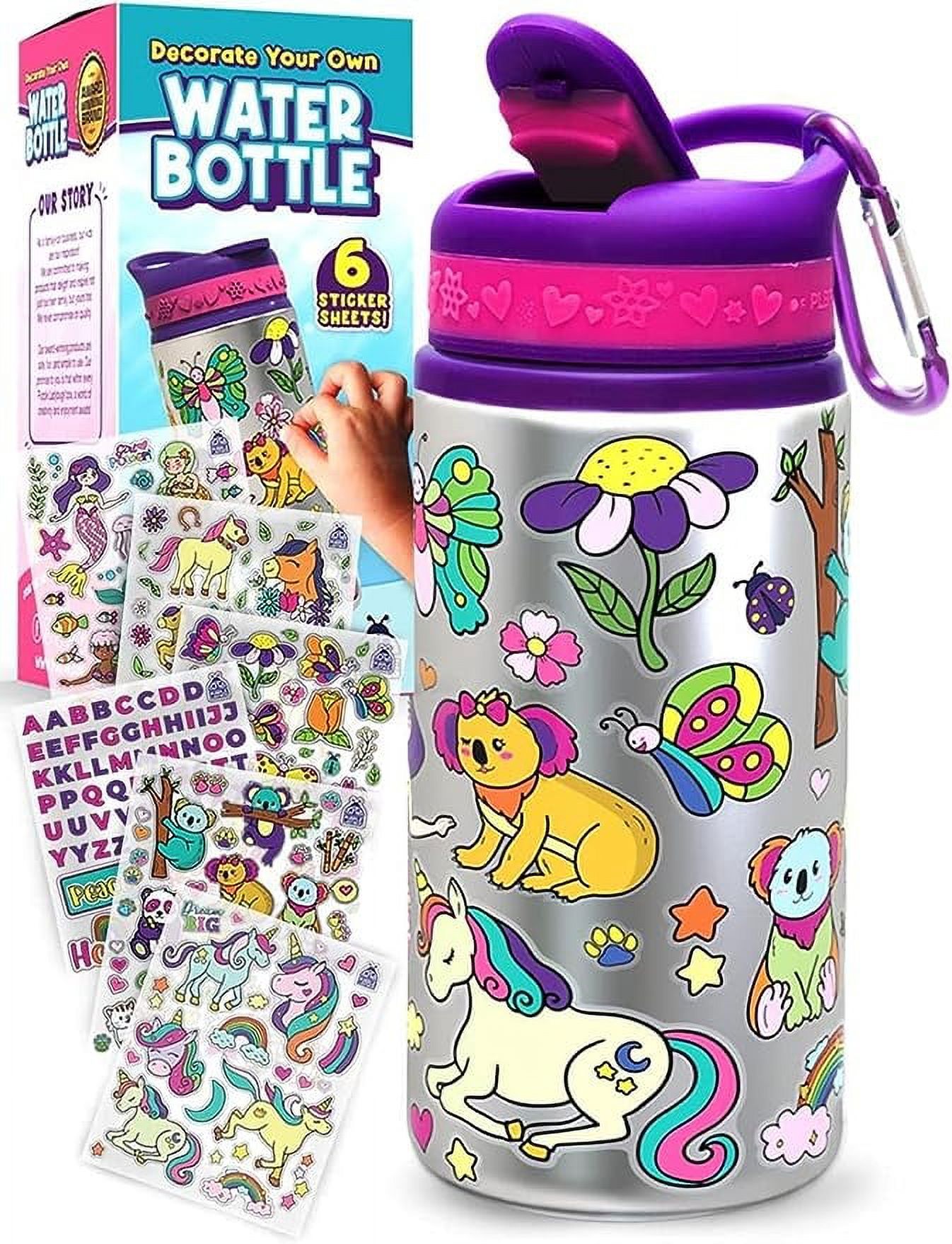 Purple Ladybug Decorate Your Own Water Bottle for Girls Age 6 + - Cool Birthday Gift for 6 Year Old Girl, Little Girl Gifts - Arts and Crafts for Kids