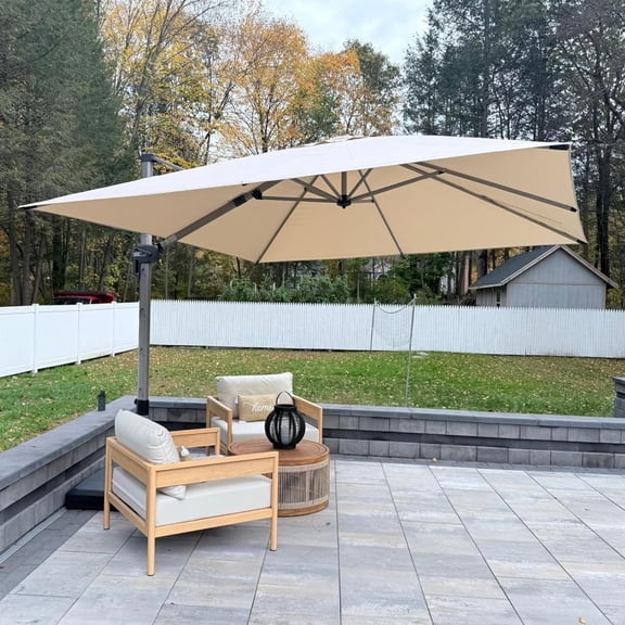 PURPLE LEAF 10 × 10 FT Patio Umbrella, Outdoor Cantilever Umbrella with Champagne Post, Hanging Offset Umbrella for Pool, Deck Garden, Beige