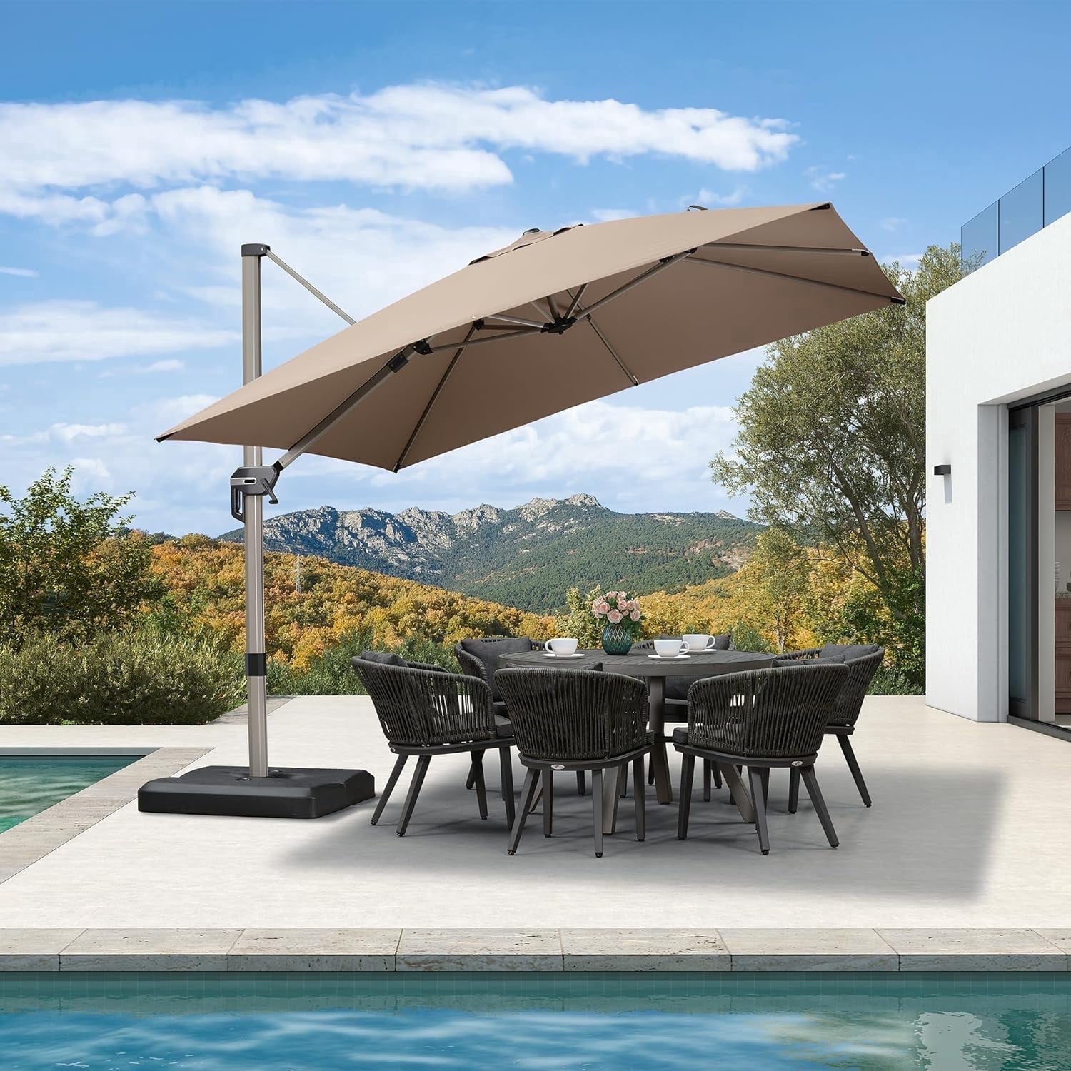 PURPLE LEAF 10 × 10 FT Patio Umbrella, Outdoor Cantilever Umbrella with Champagne Post, Hanging Offset Umbrella for Pool, Deck Garden, Taupe