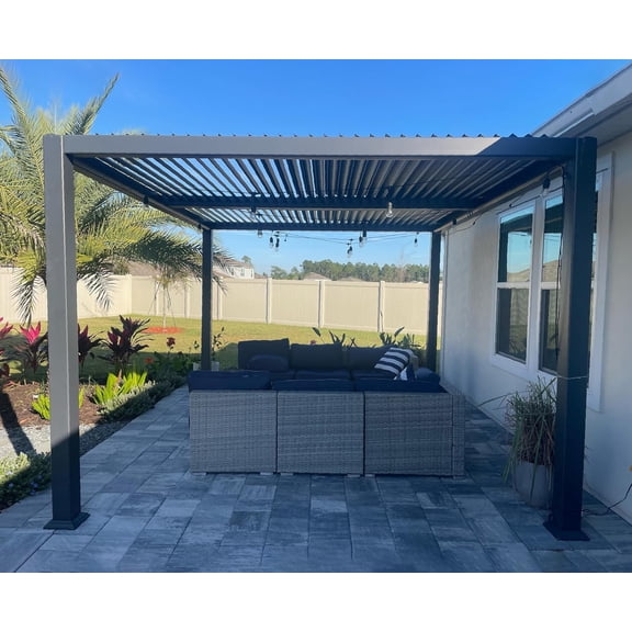 PURPLE LEAF 10'×12' Outdoor Louvered Pergola with Adjustable Hardtop Roof Patio Pergola Deck Garden Yard, Grey