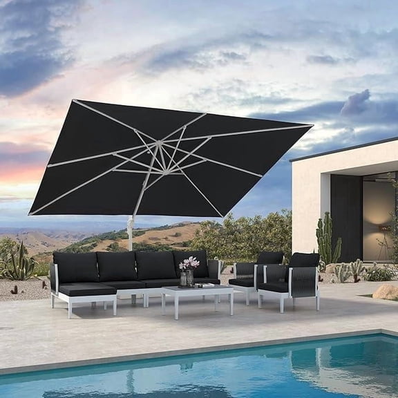PURPLE LEAF 10 × 13 FT Patio Umbrella White Cantilever Offset Umbrella Rectangle Outdoor Umbrella with 360° Rotation for Garden Deck Pool, Grey